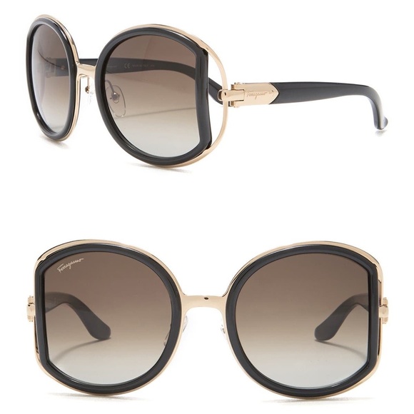 NBIB SALVATORE FERRAGAMO 52mm Oversized Sunglasses Black/Gold